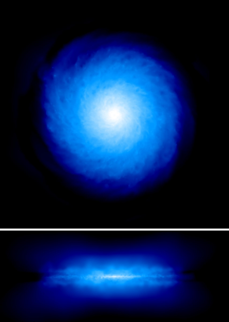 Density-weighted projection of large-grain abundance.